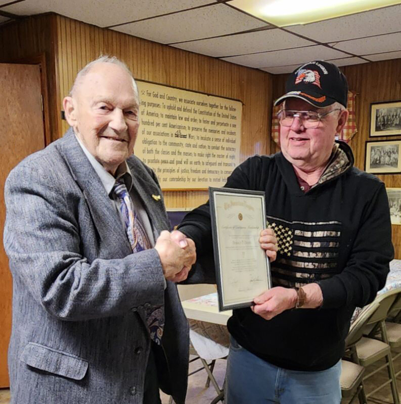 Don Ogden received a certificate in recognition of 70 years of service in the American Legion.